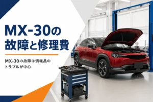 整備工場で点検を受けるコンパクトSUVのイメージ