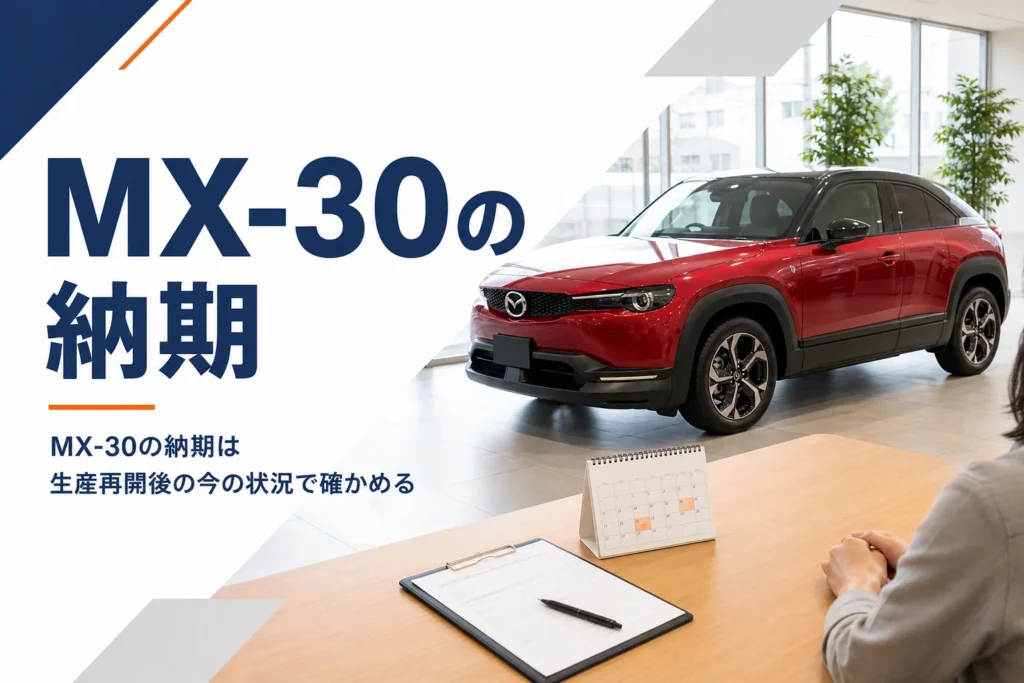 ショールームのMX-30 ROTARY-EVと注文書・カレンダー