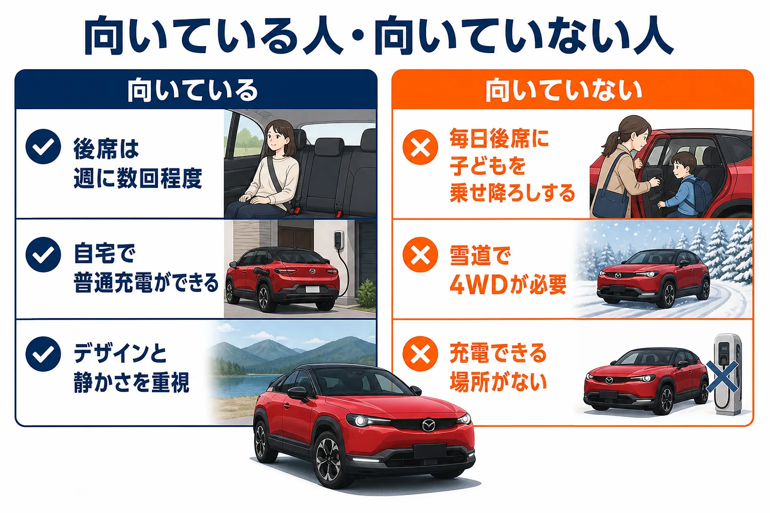 MX-30が向いている人と向いていない人を分けた図解